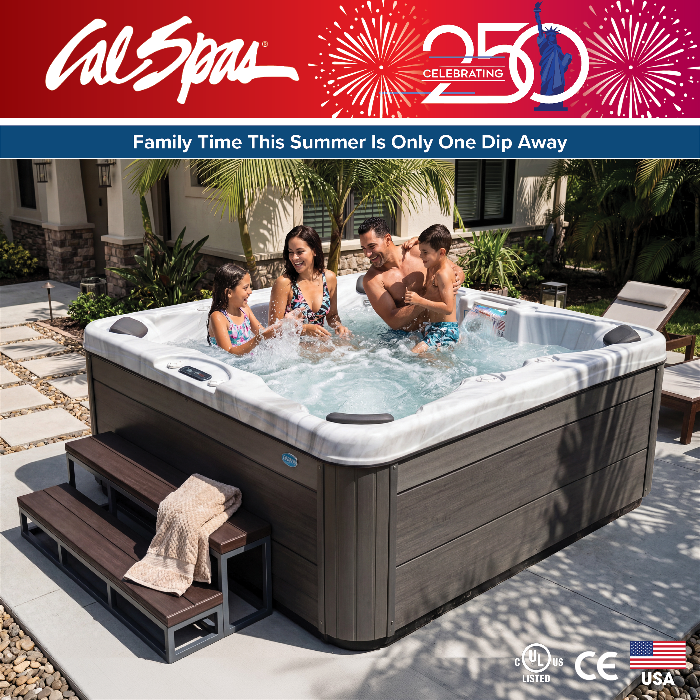 Calspas hot tub being used in a family setting - Malden